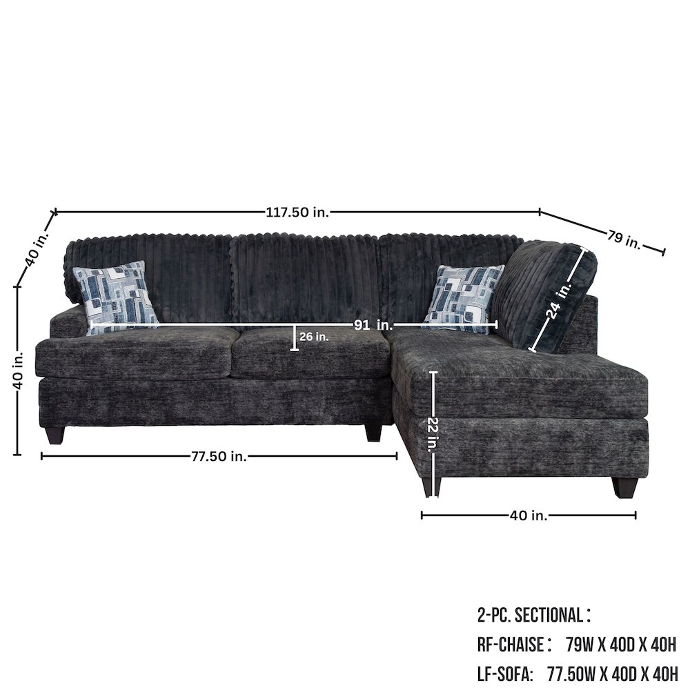 Nexus Wide Wale Corduroy L-shape Sectional with Chaise, Galactic Charcoal. Picture 9