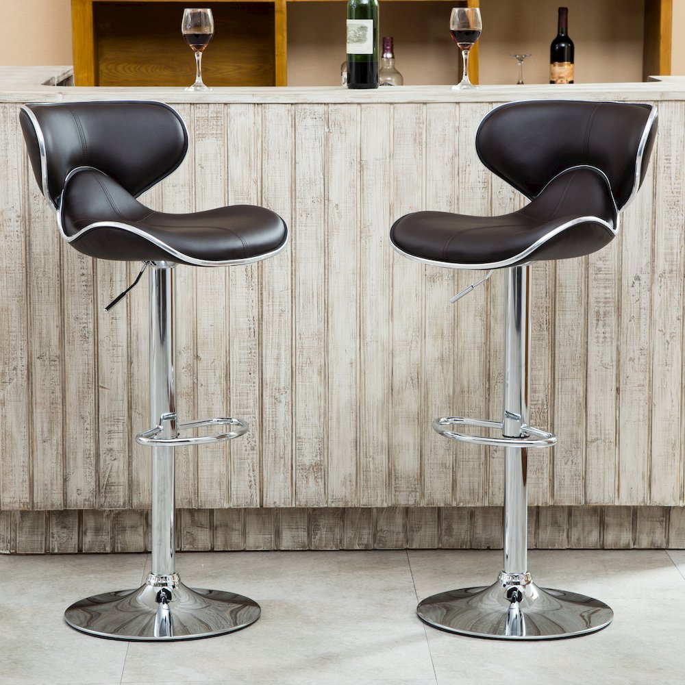 Masaccio Brown Leatherette Adjustable Swivel Barstool Chrome Base, Set of 2. Picture 2