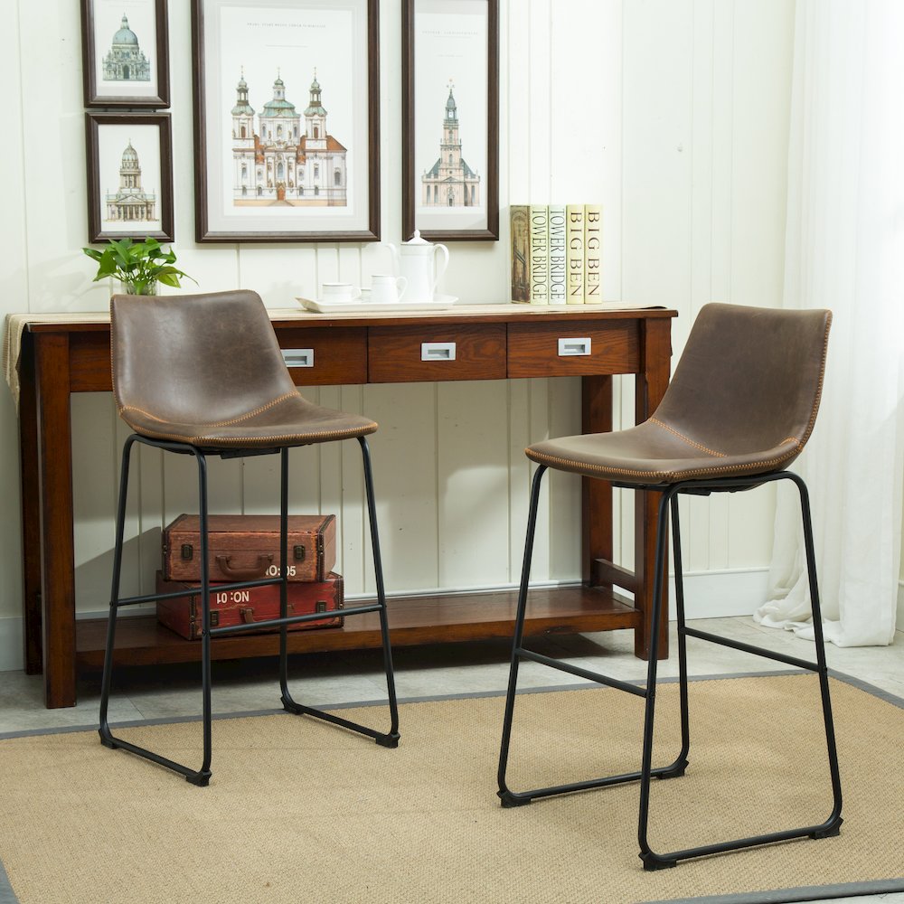 Lotusville Vintage PU Leather Barstools, Antique Brown, Set of 2. Picture 2