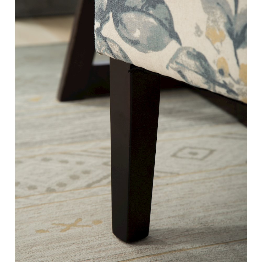 Capa Print Fabric Armless Contemporary Accent Chair, Blue Leaves. Picture 9