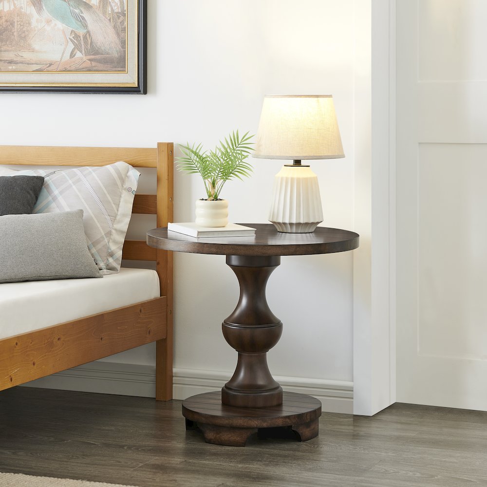 Caesar Traditional Round Pedestal End Table, Espresso. Picture 3