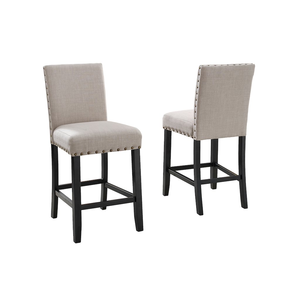 Biony Tan Fabric Counter Height Stools with Nailhead Trim, Set of 2. Picture 4