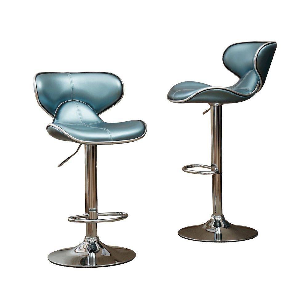 Masaccio Blue Leatherette Adjustable Swivel Barstool Chrome Base, Set of 2. Picture 11