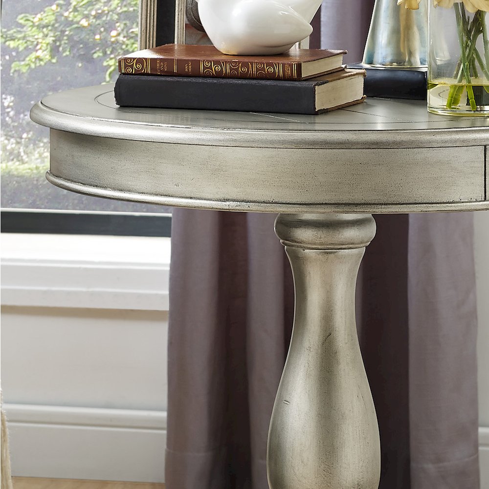Rene Round Wood Pedestal Side Table, Champagne. Picture 6