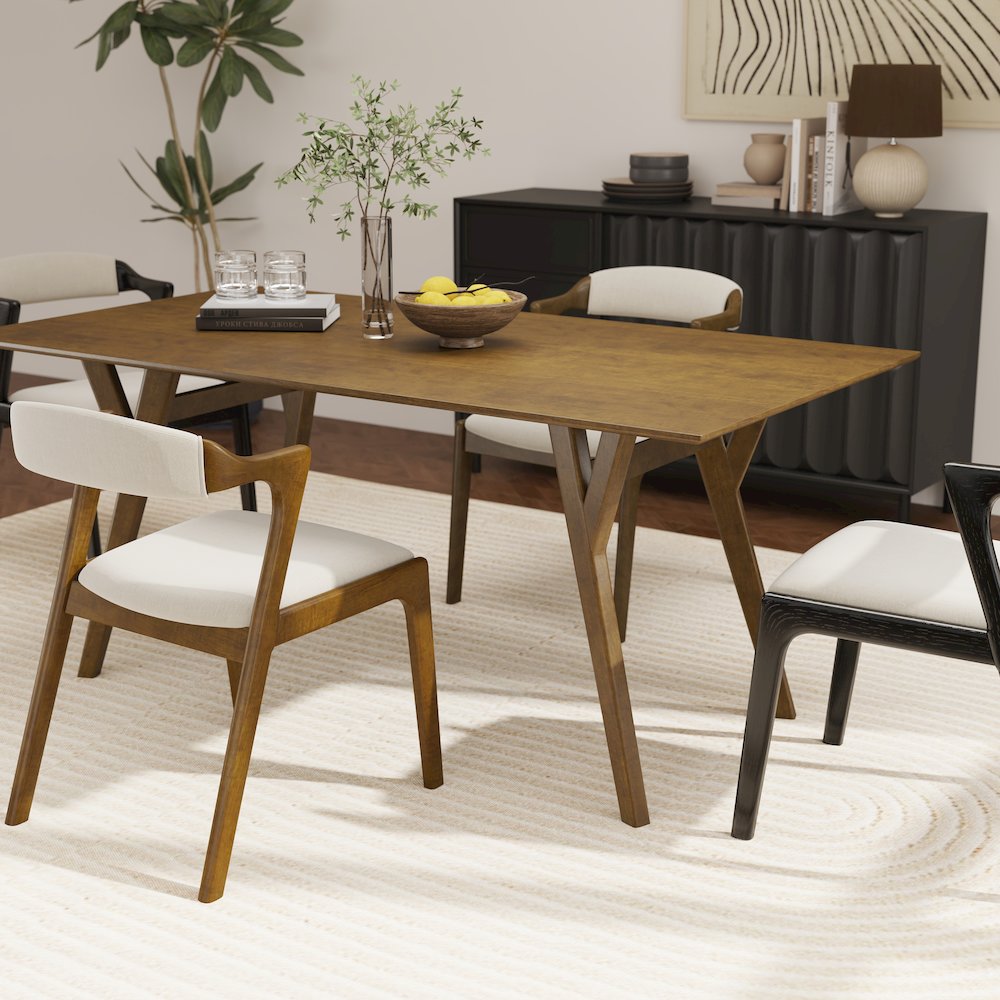 Lavin Modern 5-Piece Dining Set, Dining Table with 2 Walnut and 2 Black Chairs. Picture 4
