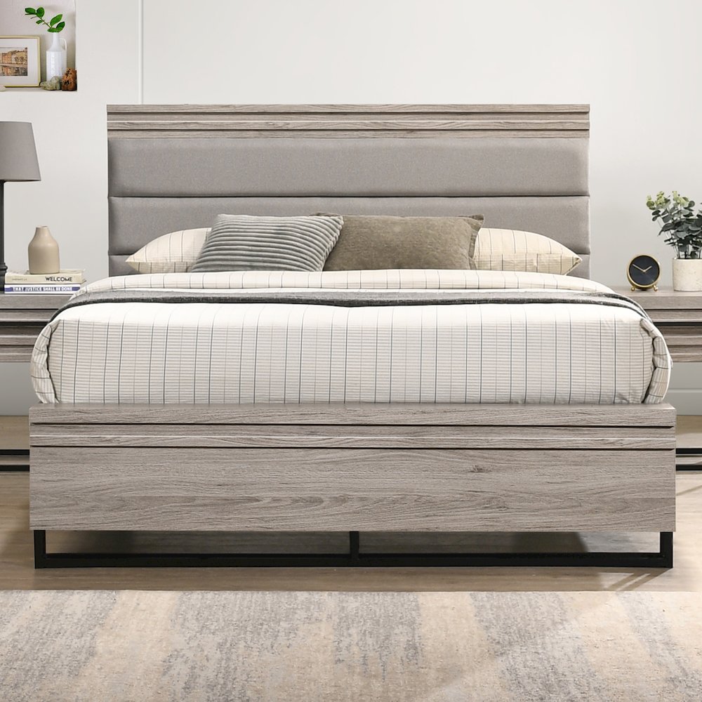 Wallbed Bed, Dresser, Mirror, and 2 Nightstands, Weathered Gray, Queen. Picture 6
