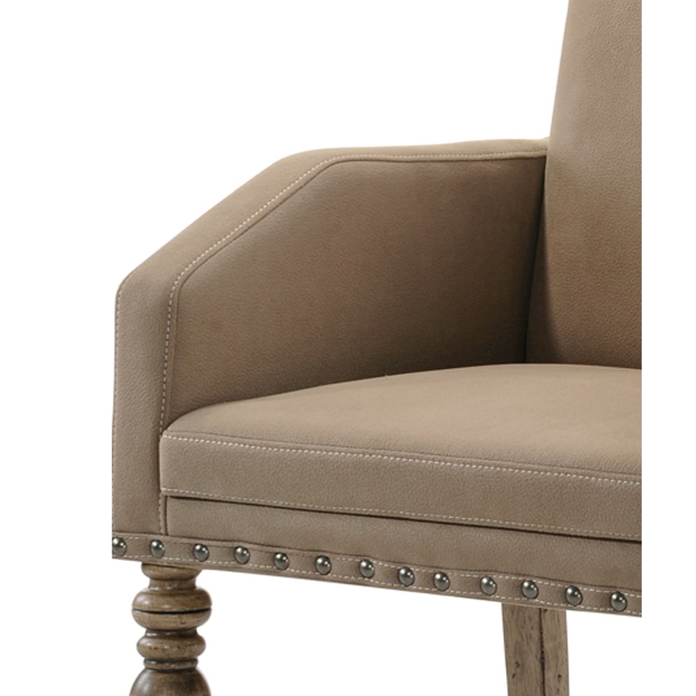 Birmingham Script Printed Driftwood Finish Dining Arm Chair, Set of 2. Picture 6