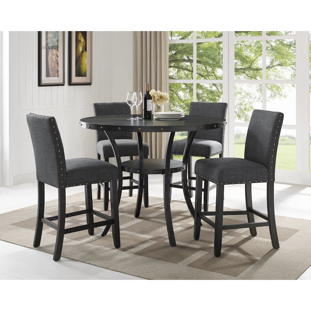 Biony Gray Fabric Counter Height Stools with Nailhead Trim, Set of 2. Picture 5