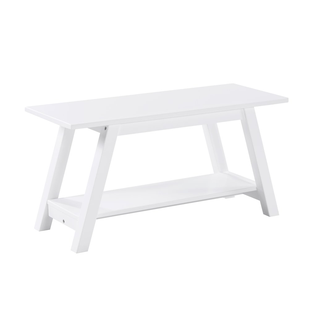 Elyz Solid Wood Bench with Shelf, 36 Inch Long, White. Picture 1