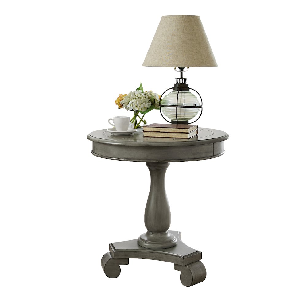 Rene Round Wood Pedestal Side Table, Gray. Picture 1