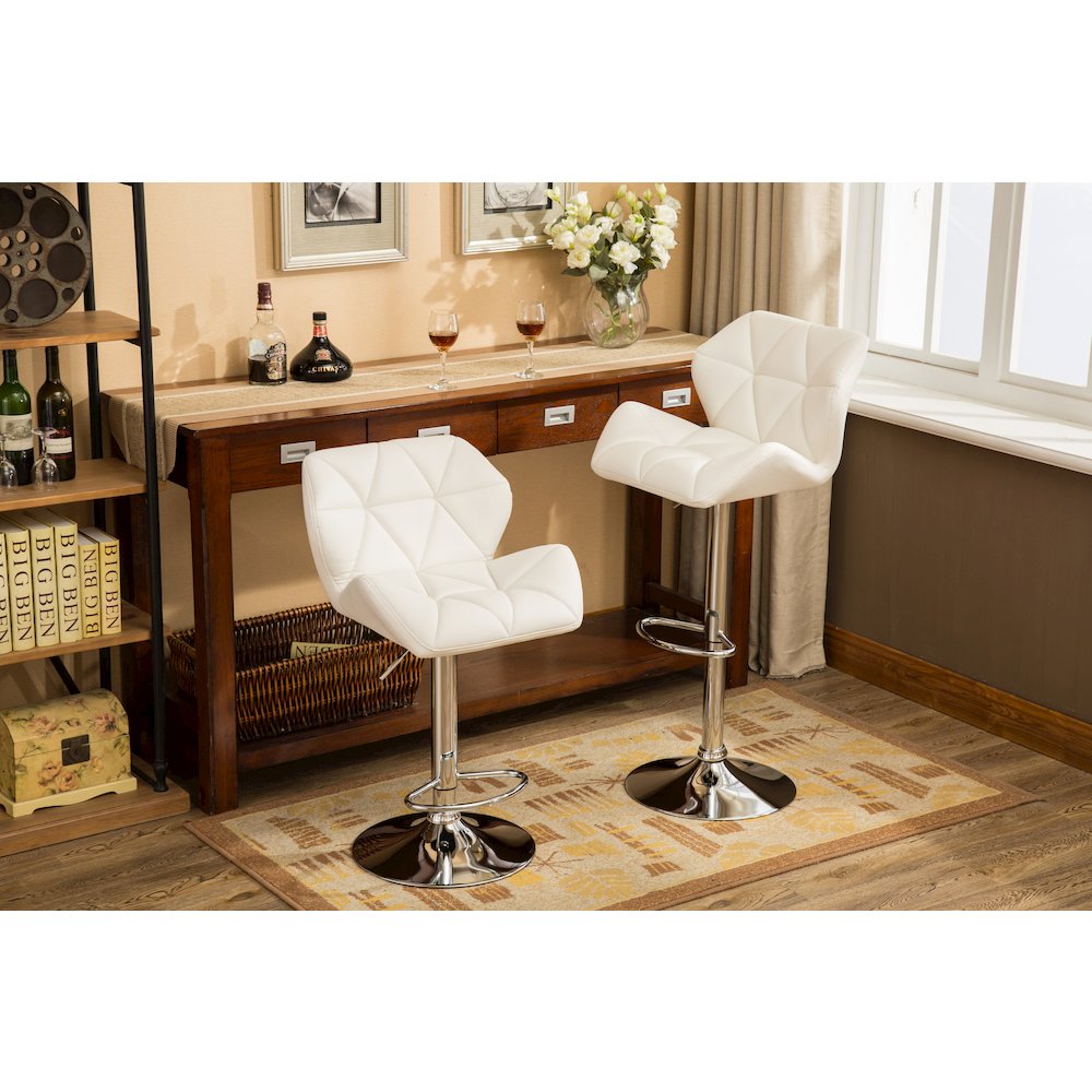 Glasgow Contemporary Tufted Adjustable Height White Bar Stools, Set of 2. Picture 5