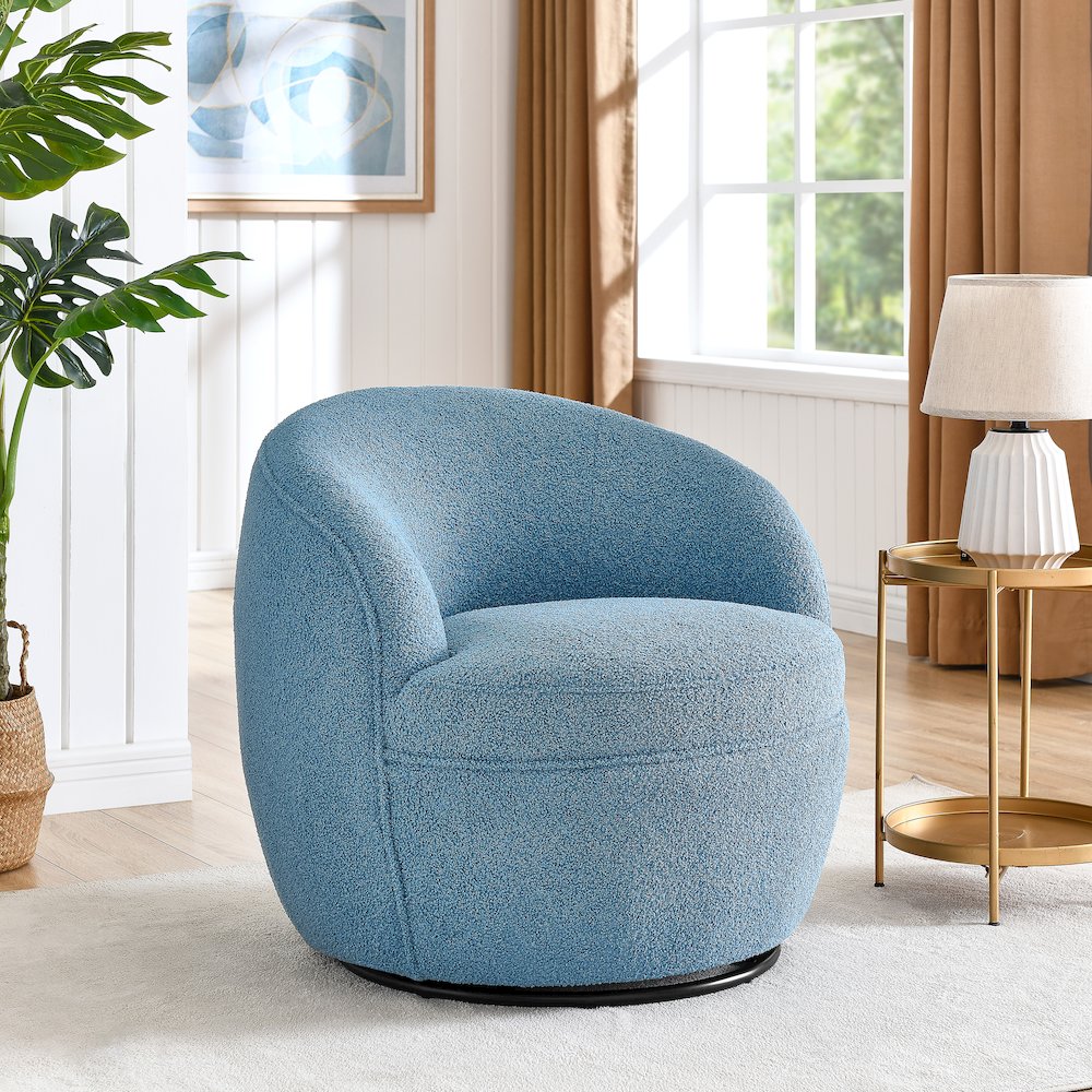 Galleria 360 Swivel Teddy Sherpa Barrel Chair, Blue. Picture 2
