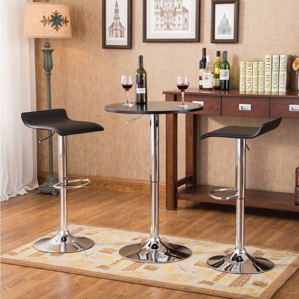 Baxton Adjustable Height Bar Table and 2 Adjustable Swivel Stools Set, Black. Picture 2