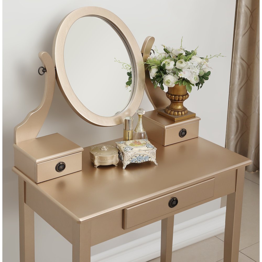 Moniys Wood Makeup Vanity Table and Stool Set, Gold. Picture 3