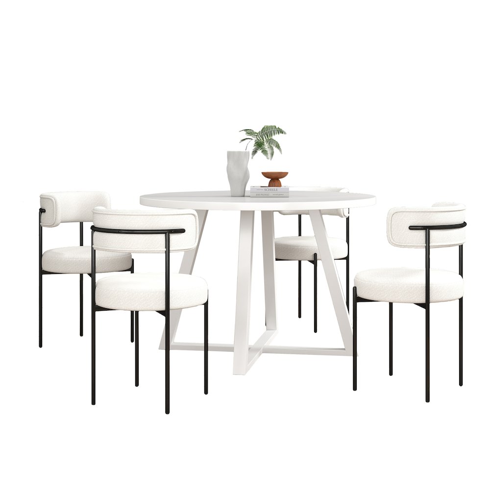 Durban 5-Pc Round Dining Set, Trestle Dining Table with 4 Boucle Chairs. Picture 1