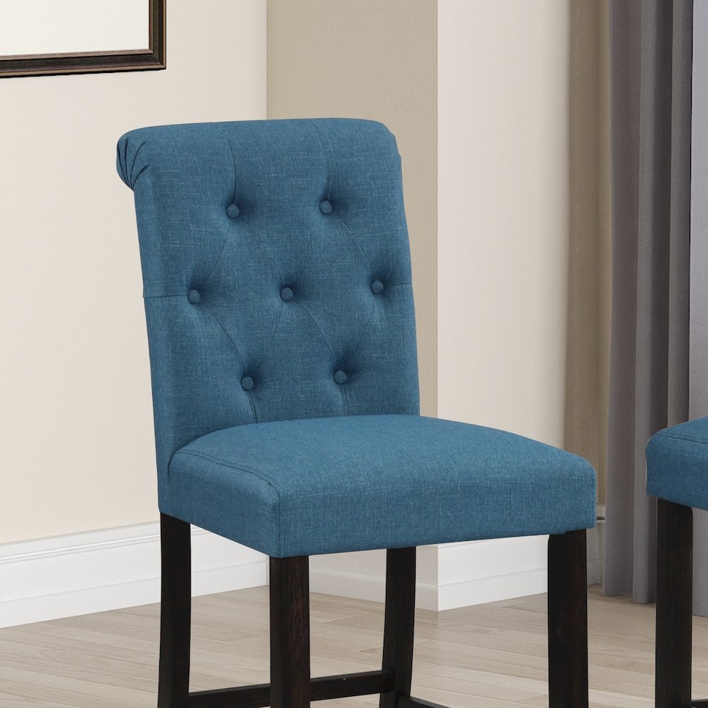 Leviton Solid Wood Tufted Asons Barstool, Set of 2, Blue. Picture 4