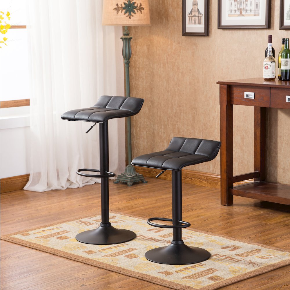 Belham Swivel Black Bonded Leather Adjustable Bar Stool, Set of 2. Picture 3