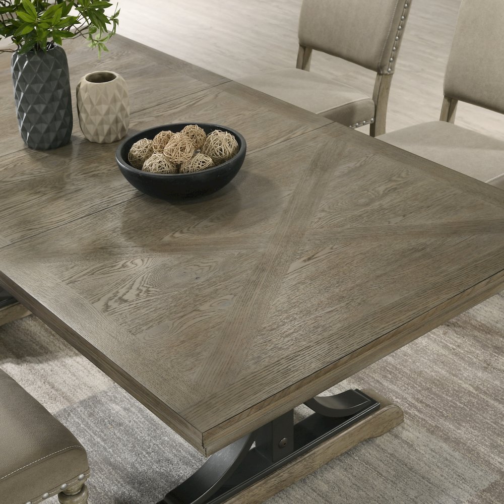 8-Piece Extendable Table with Nailhead Bench and Armchairs Dining Set, Driftwood. Picture 6