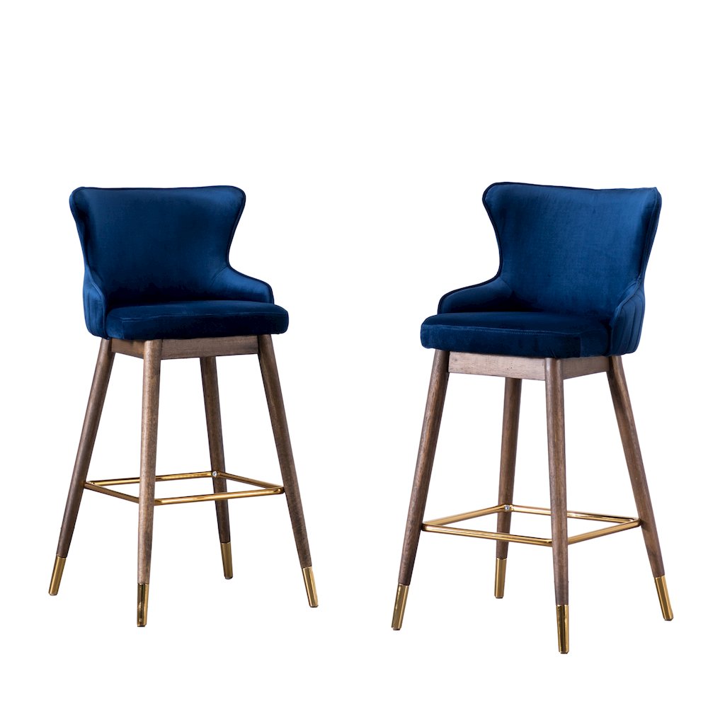 Leland Fabric Upholstered Wingback Bar Stools, Set of 2, Blue. Picture 1