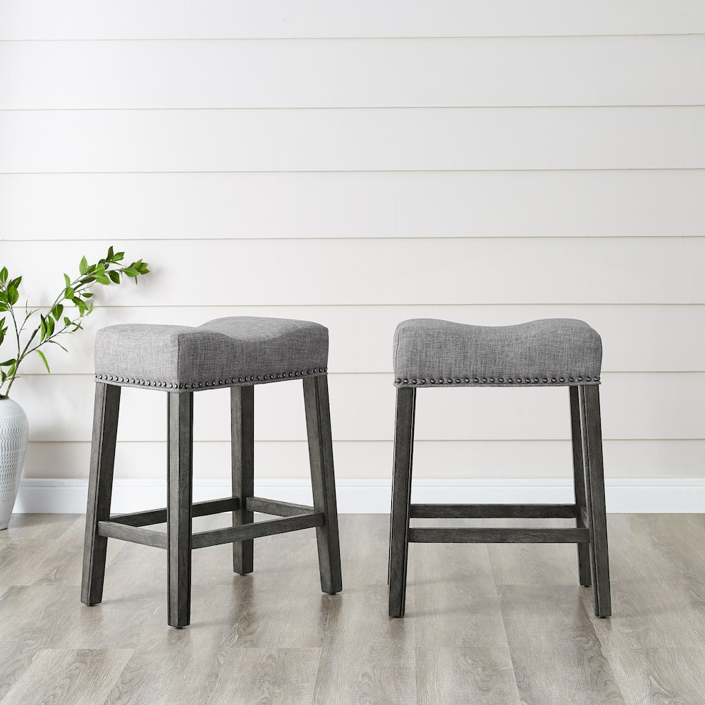CoCo Upholstered Backless Saddle Seat Counter Stools 24", Set of 2, Gray. Picture 2