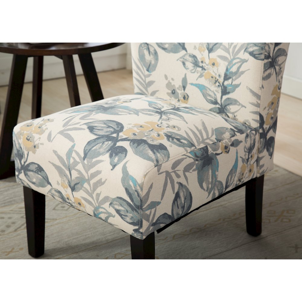 Capa Print Fabric Armless Contemporary Accent Chair, Blue Leaves. Picture 8