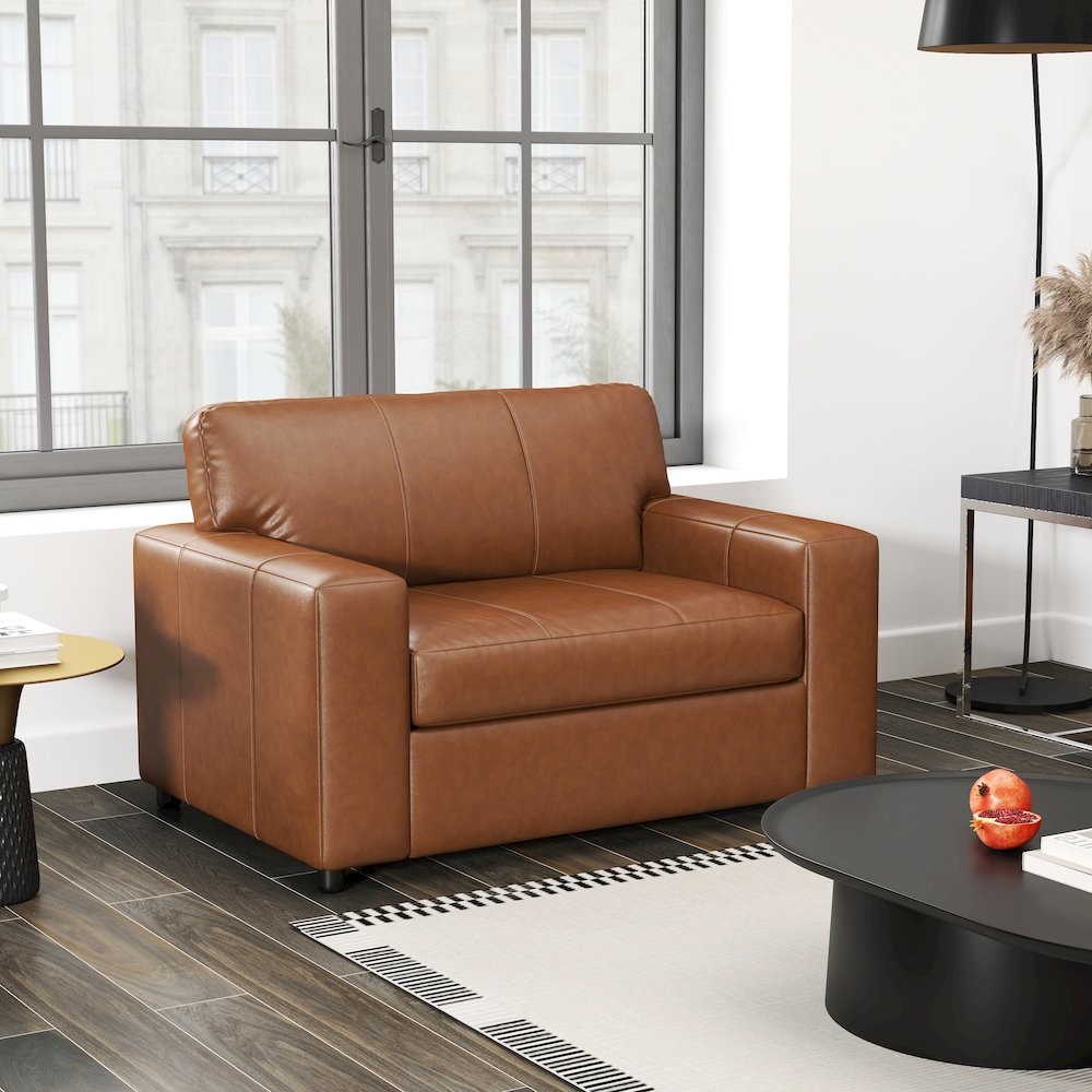 Sakan Leather Upholstered 3-Piece Living Room Set, Sofa and 2 Cutler Chairs. Picture 11