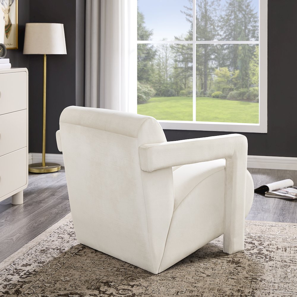 Velmor Contemporary Velvet Accent Armchair, Ivory. Picture 3