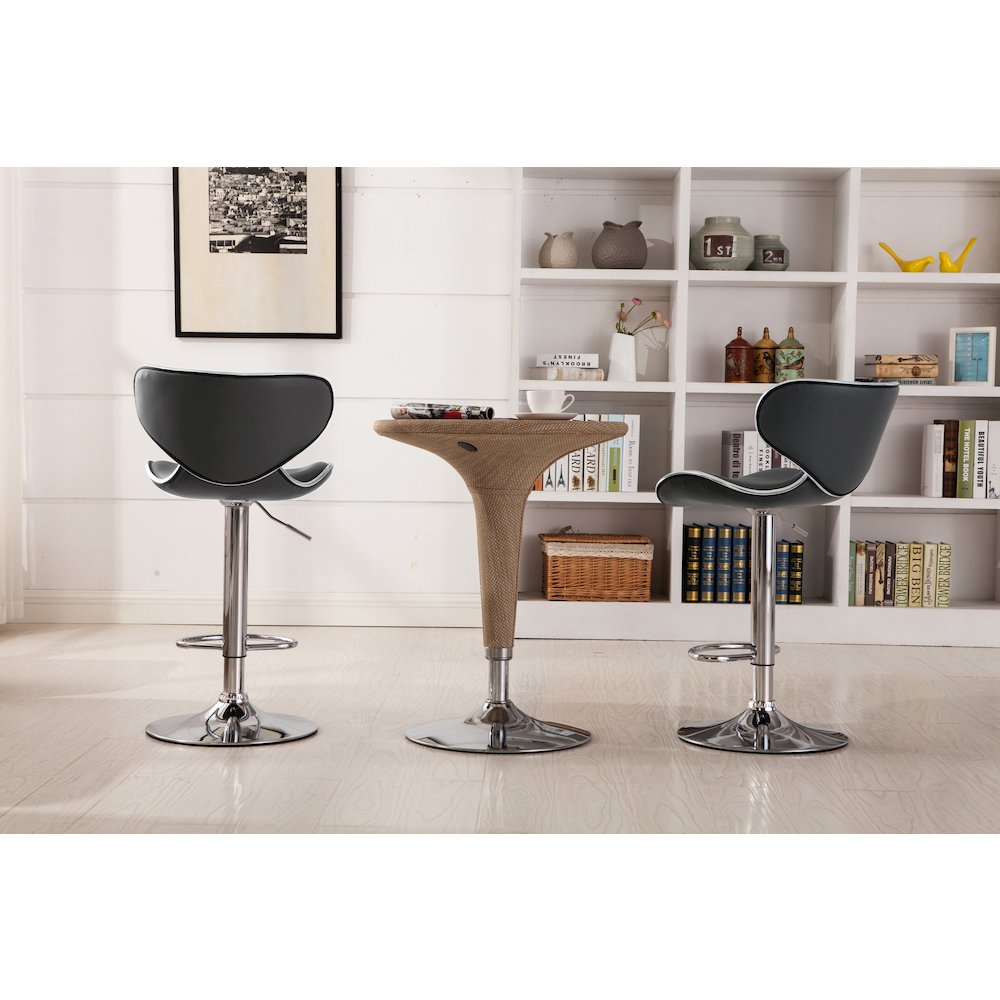 Masaccio Gray Leatherette Adjustable Swivel Barstool Chrome Base, Set of 2. Picture 6