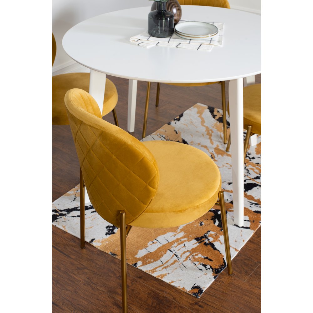 Amoa 5-Pc Dining Set, White Round Dining Table with 4 Chairs, Yellow. Picture 4