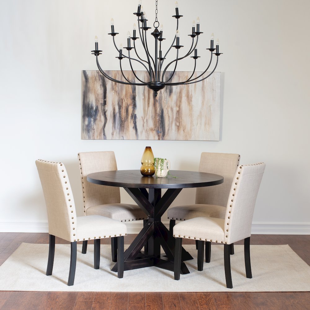 Mytzi 5-Pc Dining Set, Cross-Buck Dining Table with 4 Stylish Chairs, Tan. Picture 1