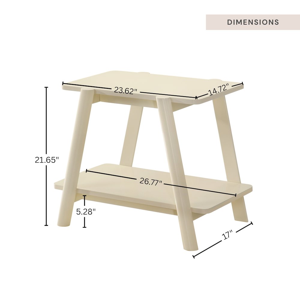 Metz Mid-Century Modern Wood Shelf End Table, Off-White Finish. Picture 7