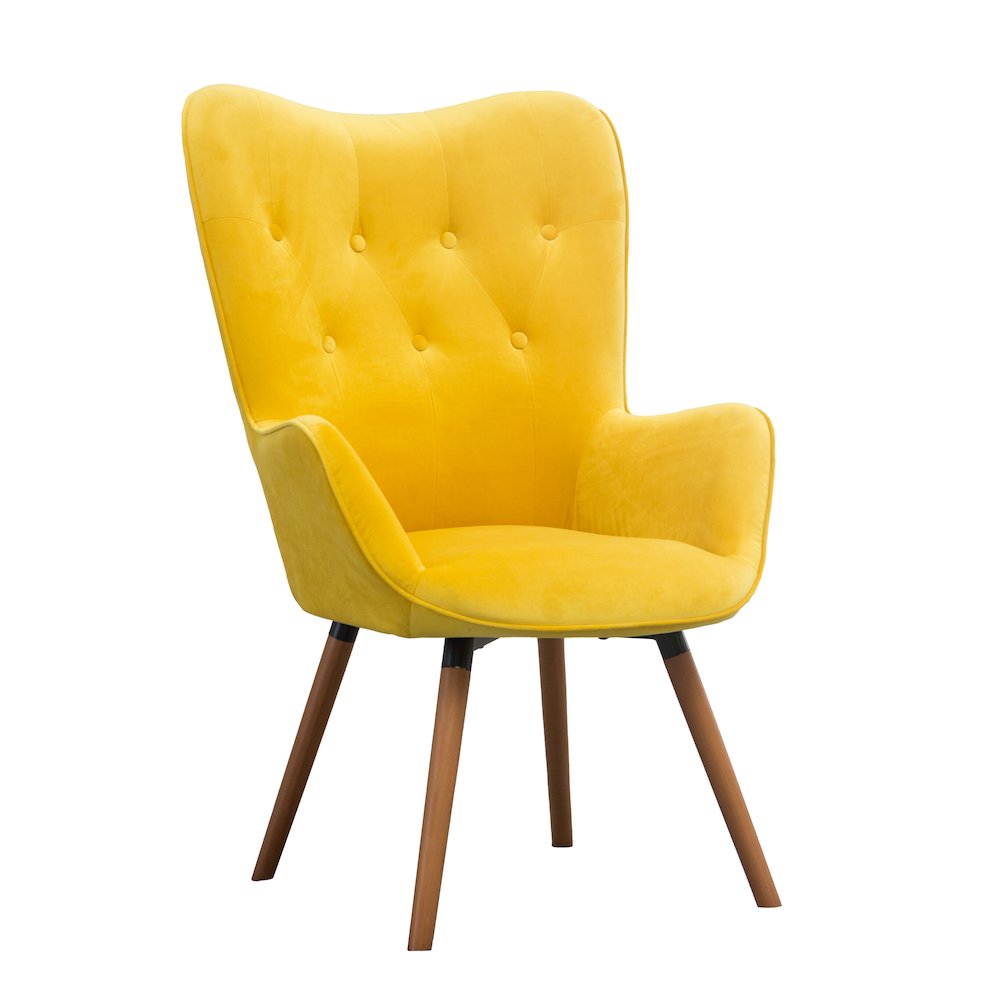 Doarnin Contemporary Silky Velvet Tufted Button Back Accent Chair, Yellow. Picture 16
