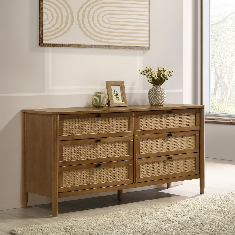 Vichy Wood and Rattan 6-Drawer Dresser. Picture 2