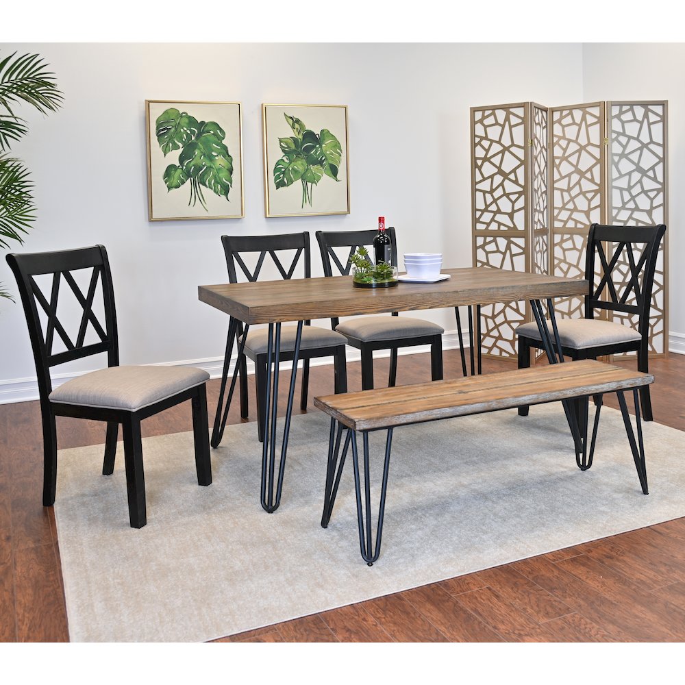 Arroyo 6-Pc Dining Set, Hairpin Dining Table with 4 Chairs and Bench, Rich Black. Picture 3