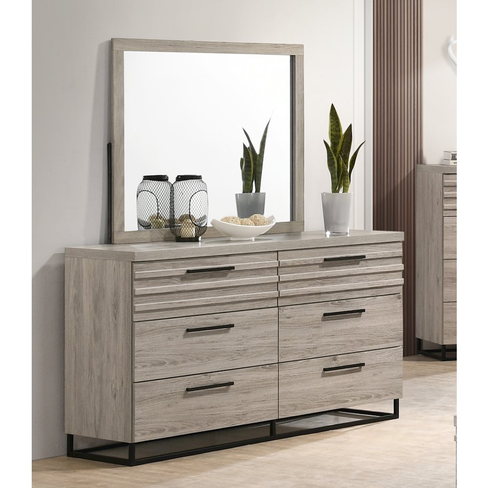 Alvear Contemporary 6-Drawer Dresser with Mirror, Weathered Gray. Picture 2