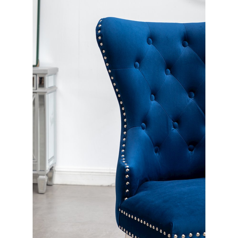Montura Contemporary Tufted Velvet Chair with Nailhead Trim, Set of 2, Blue. Picture 6