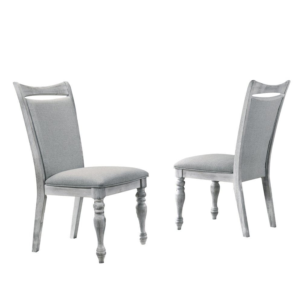 Salines Upholstered Turned Leg Dining Chairs, Set of 2, Rustic White. Picture 6