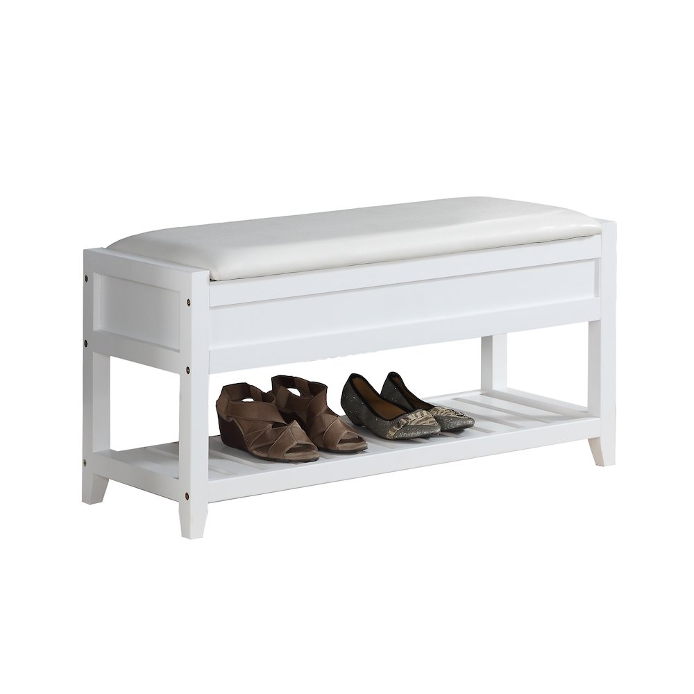 Rouen Clean White Seating Bench with Shoe Storage. Picture 1