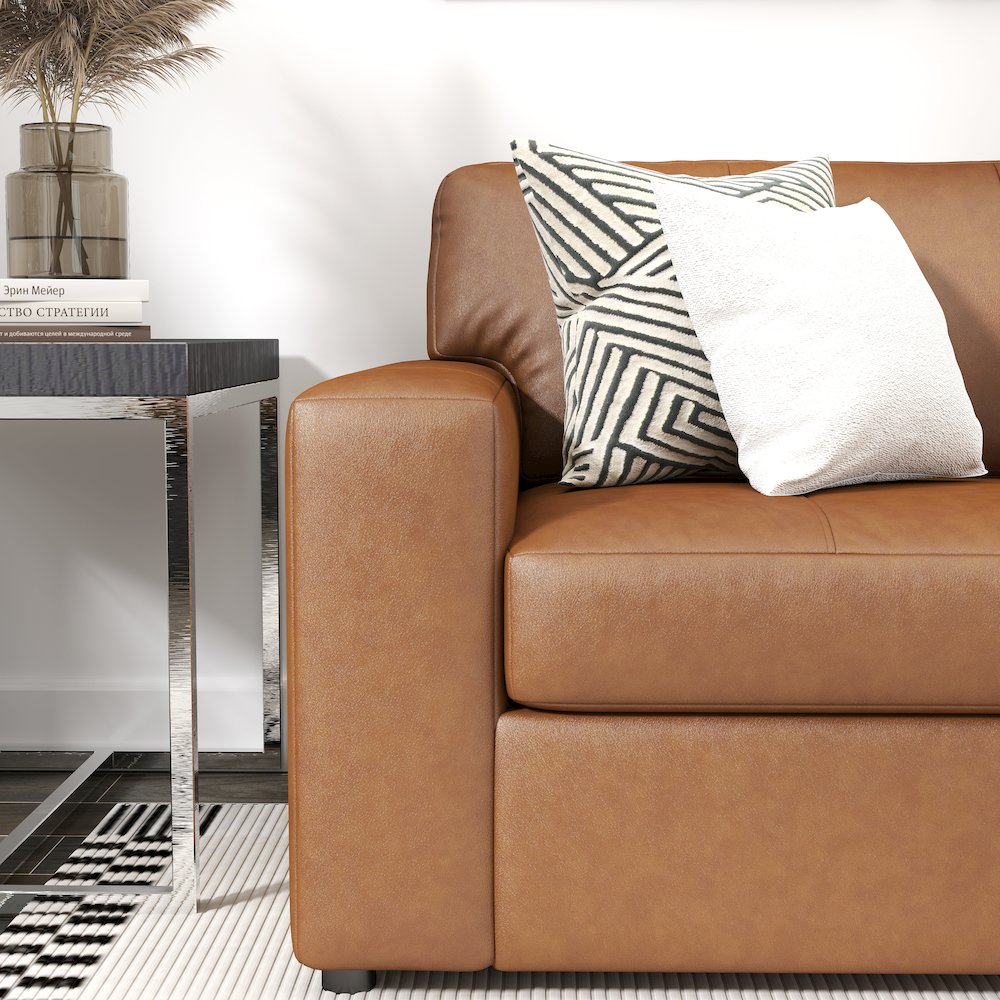 Sakan Leather 3-Pc Living Room Set, Sofa Loveseat and Chair, Caramel. Picture 9