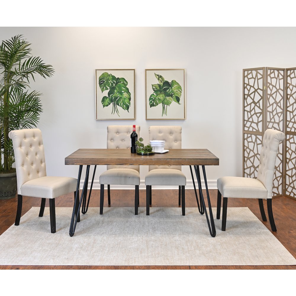 Ashford 6-Pc Dining Set, Hairpin Dining Table with 4 Chairs and Bench, Tan. Picture 5