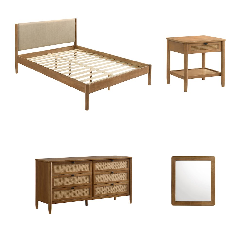 Vichy 4-Pc Bedroom Set with Queen Bed, Dresser, Mirror, Nightstand. Picture 1