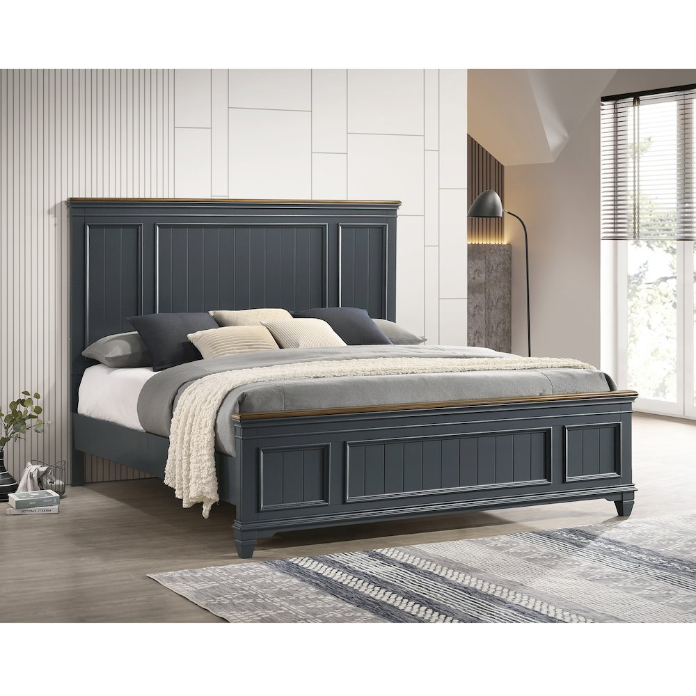 Clelane Shiplap Wood Panel Bed, King, Slate Blue. Picture 2