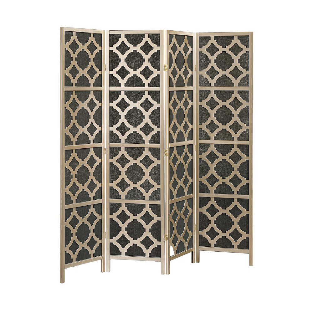 4-Panel Room Divider, Decorative Folding Freestanding Privacy Screen, Gold. Picture 1
