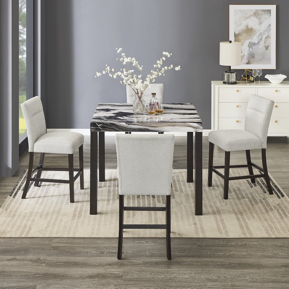 Cavira Modern Faux Marble Counter Height Dining Table with 4 Stools. Picture 2