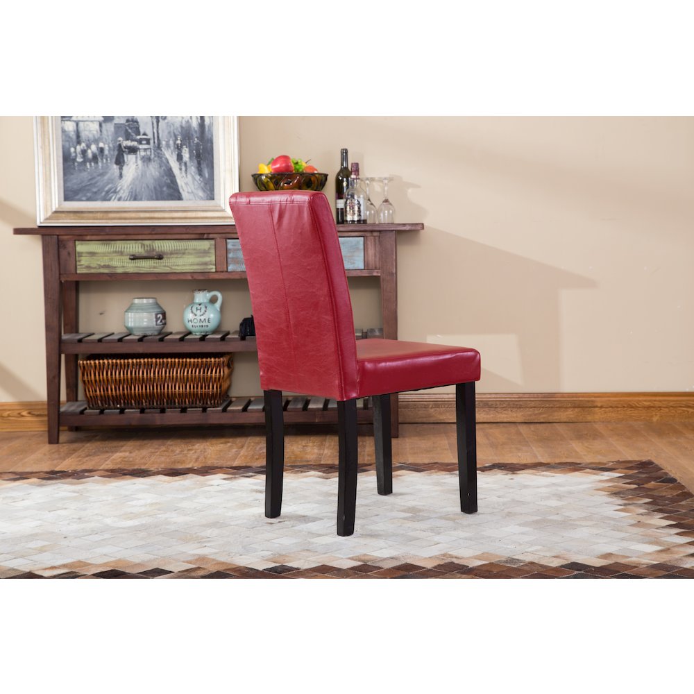 Urban Style Solid Wood Leatherette Padded Parson Chair, Red, Set of 2. Picture 7