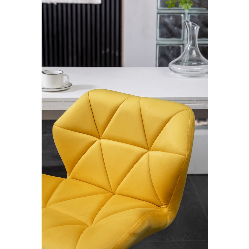 Breni Velvet Diamond Tufted Swivel Adjustable Height Barstool, Set of 2, Yellow. Picture 7