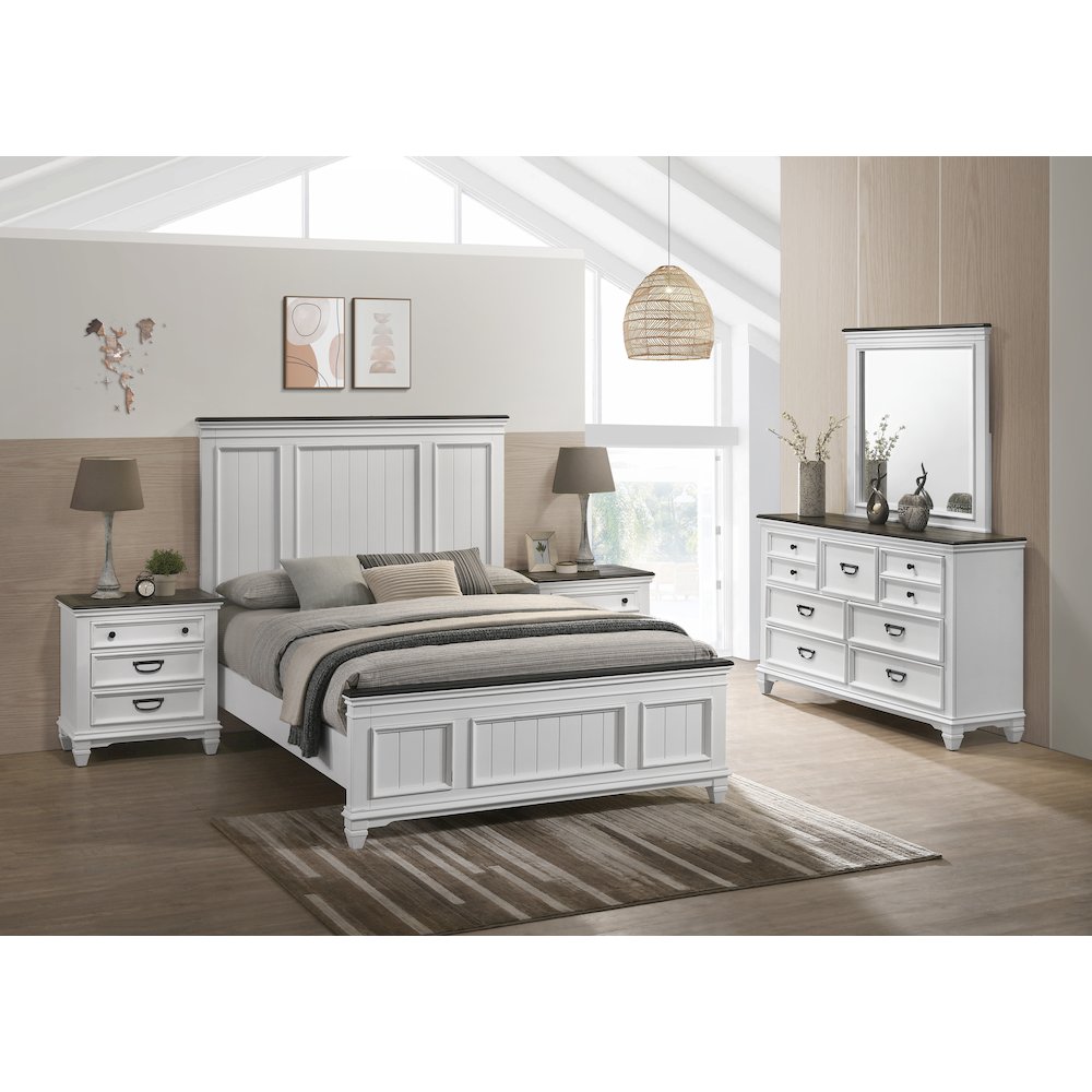 Clelane Wood Bedroom Set Panel Queen Bed, Dresser, Mirror, and 2 Nightstands. Picture 2