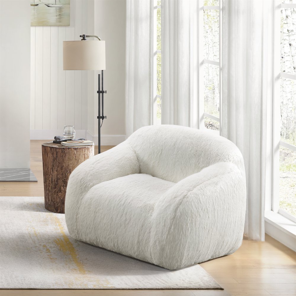 Adell Polar Bear Faux Fur Swivel Cuddle Chair, Ivory White. Picture 2