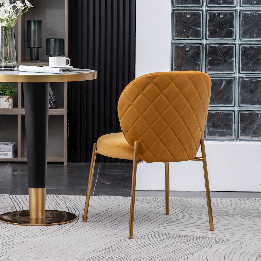 Amoa Contemporary Velvet Upholstery Dining Chair, Yellow, Set of 2. Picture 6