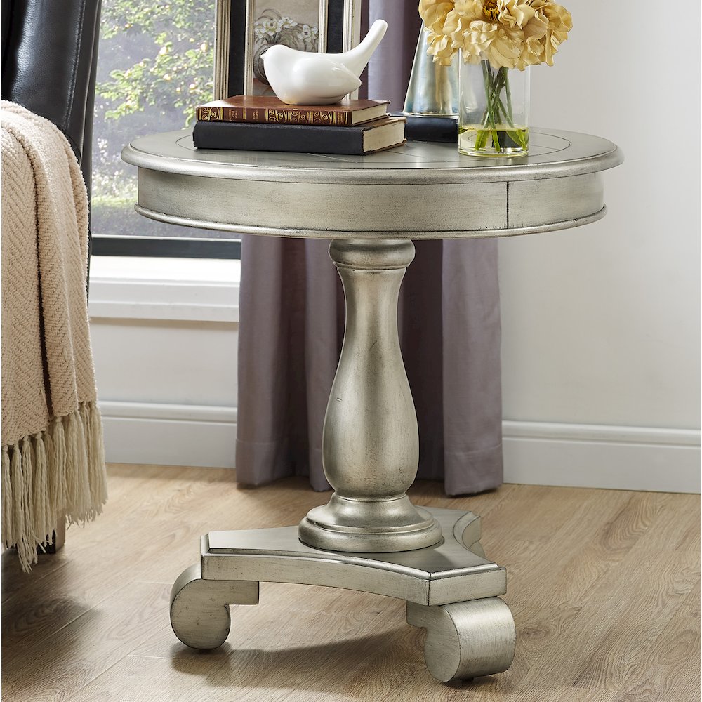 Rene Round Wood Pedestal Side Table, Champagne. Picture 3
